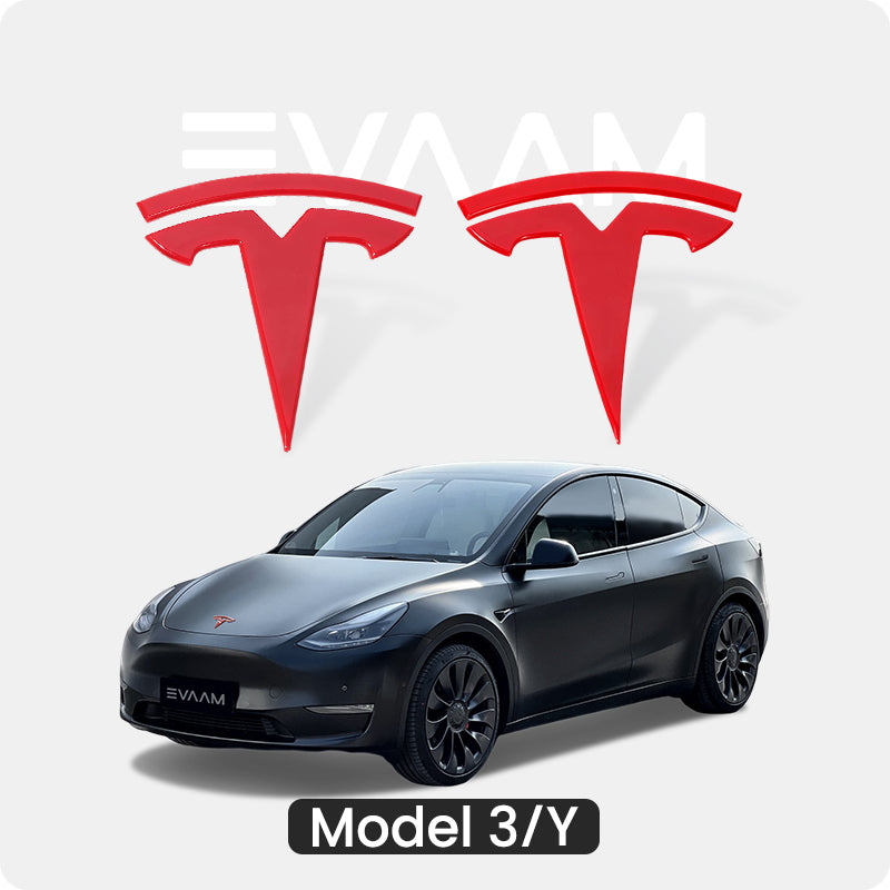 EVAAM® "T" Emblem Front & Rear Badge Replacement Full Set For Tesla Model 3/Y (1 Pair) - EVAAM