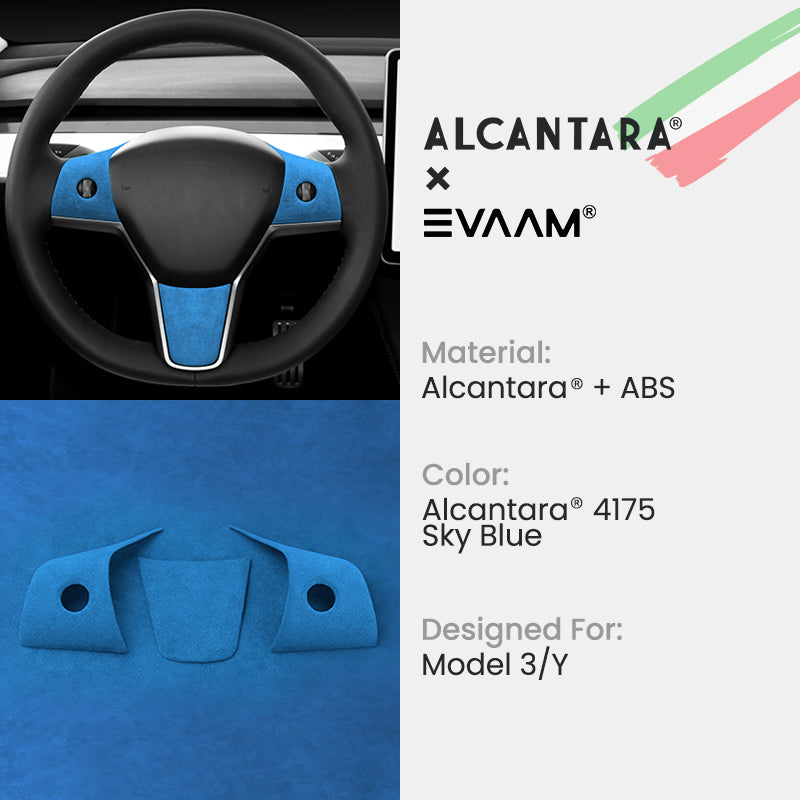 EVAAM® Alcantara Steering Wheel Wrap Cover Kit for Tesla Model 3/Y (2017-2023) - EVAAM