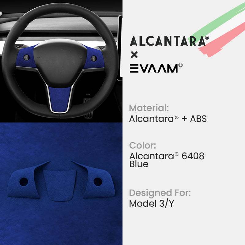 EVAAM® Alcantara Steering Wheel Wrap Cover Kit for Tesla Model 3/Y (2017-2023) - EVAAM