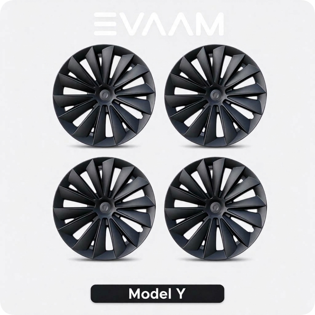 EVAAM® 19" Turbine Blade Spokes Wheel Covers Hubcap for Tesla Model Y Juniper 2020-2025 (4pcs) - EVAAM
