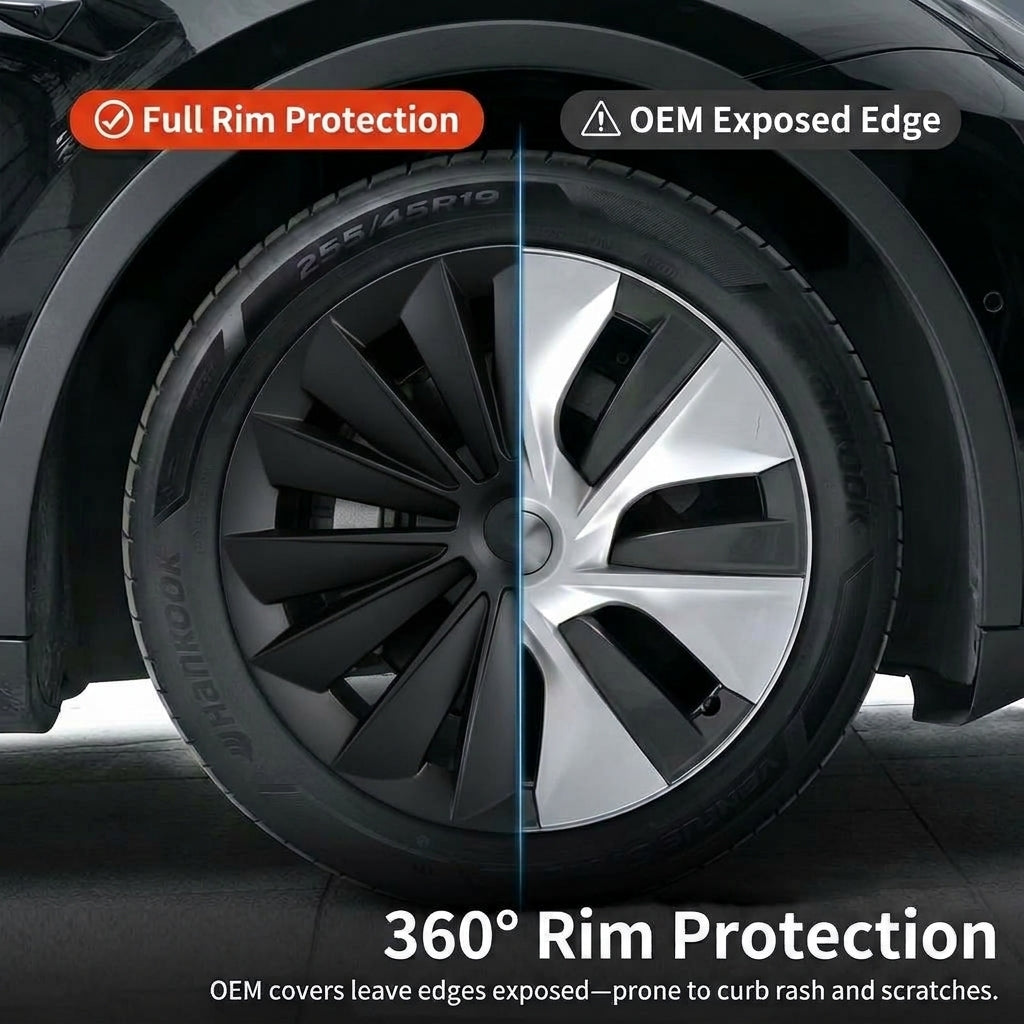 EVAAM® 19" Turbine Blade Spokes Wheel Covers Hubcap for Tesla Model Y Juniper 2020-2025 (4pcs) - EVAAM