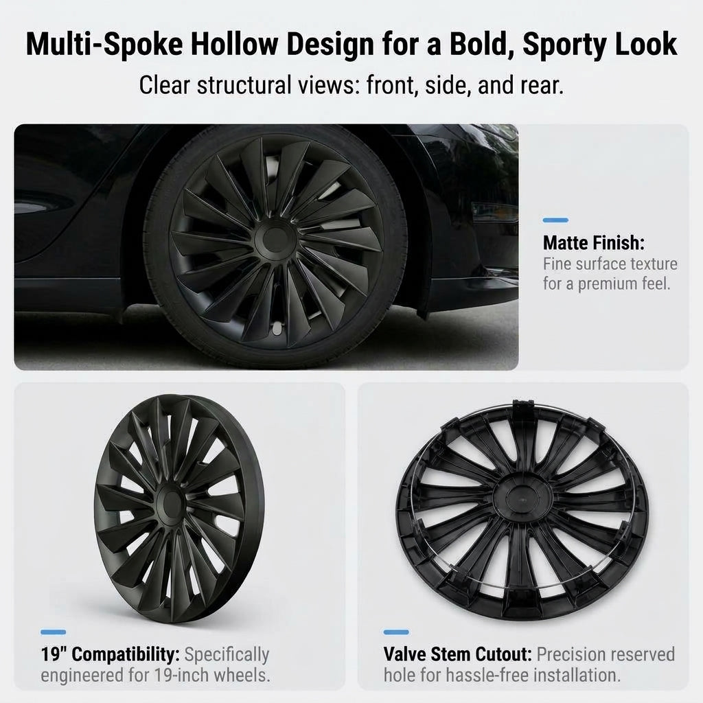 EVAAM® 19" Turbine Blade Spokes Wheel Covers Hubcap for Tesla Model Y Juniper 2020-2025 (4pcs) - EVAAM