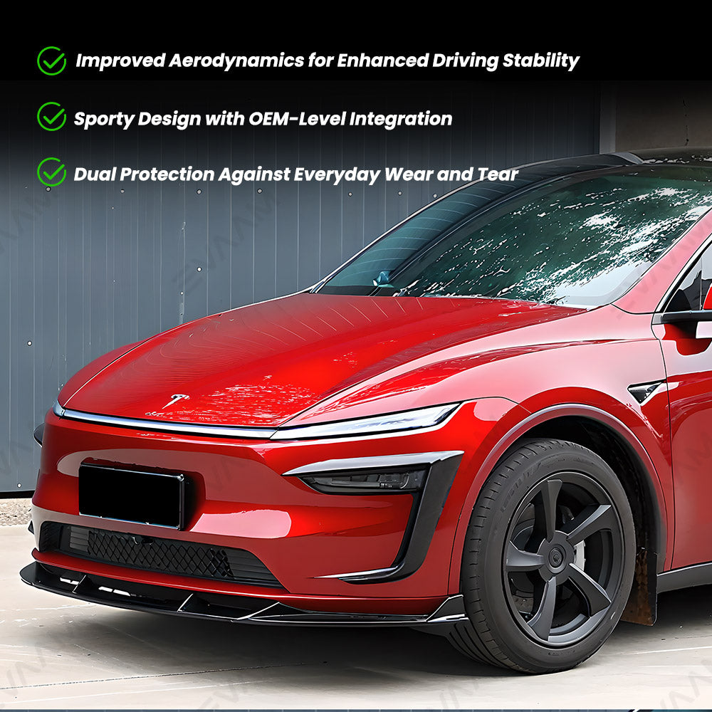 EVAAM® 3-Piece Front Lip Spoiler & Fog Light Trim for Tesla Model Y Juniper 2025+ - EVAAM