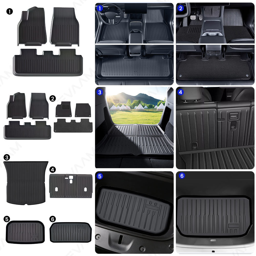 EVAAM® All-Weather TPE Floor Mats With Menis Blanket For Tesla Model Y Juniper 2025+ - EVAAM