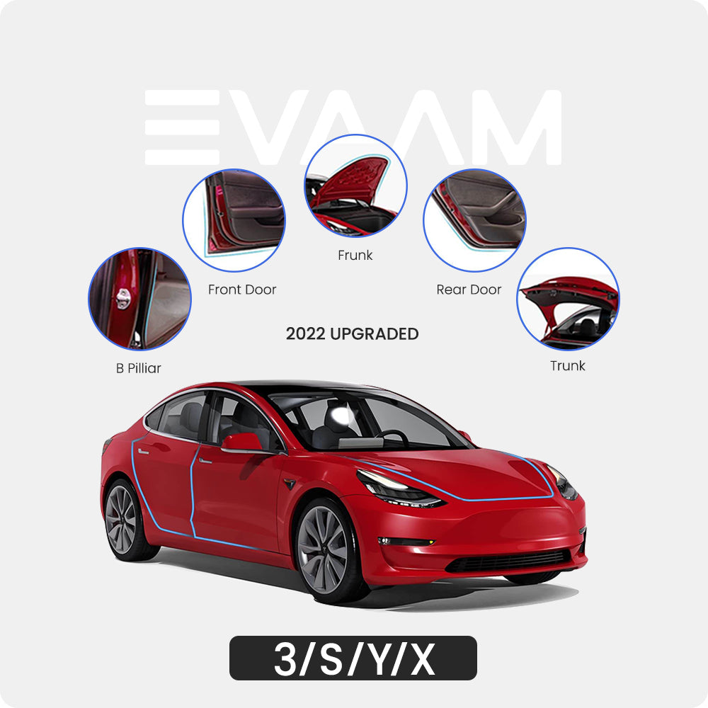 EVAAM® Car Door Seal Strip Kit Soundproof Rubber for Tesla Model S/3/X/Y - EVAAM