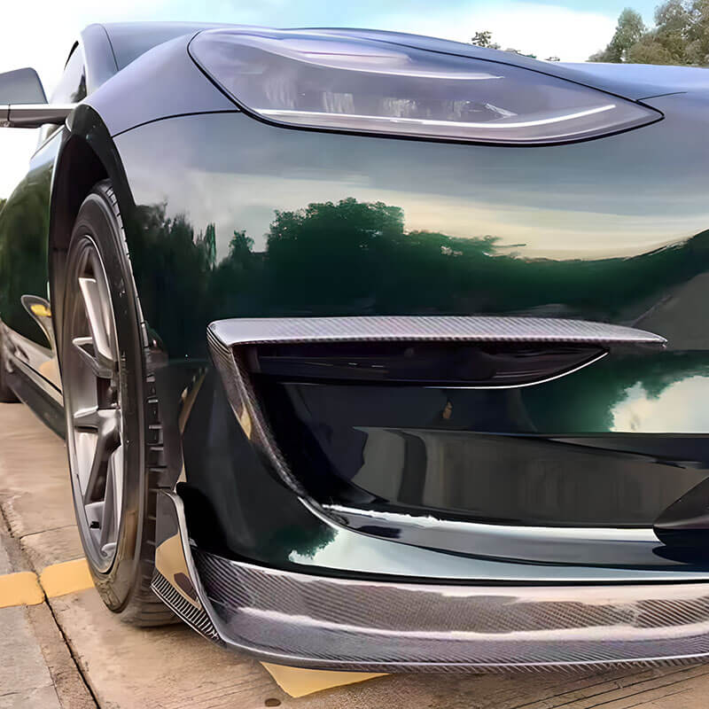 EVAAM® Gloss Real Carbon Fiber Front Bumper Lip Kit for Model 3 2017-2023 - EVAAM