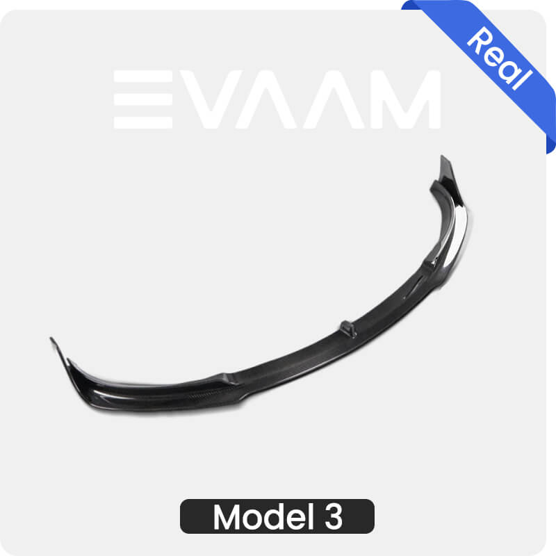 EVAAM® Gloss Real Carbon Fiber Front Bumper Lip Kit for Model 3 2017-2023 - EVAAM