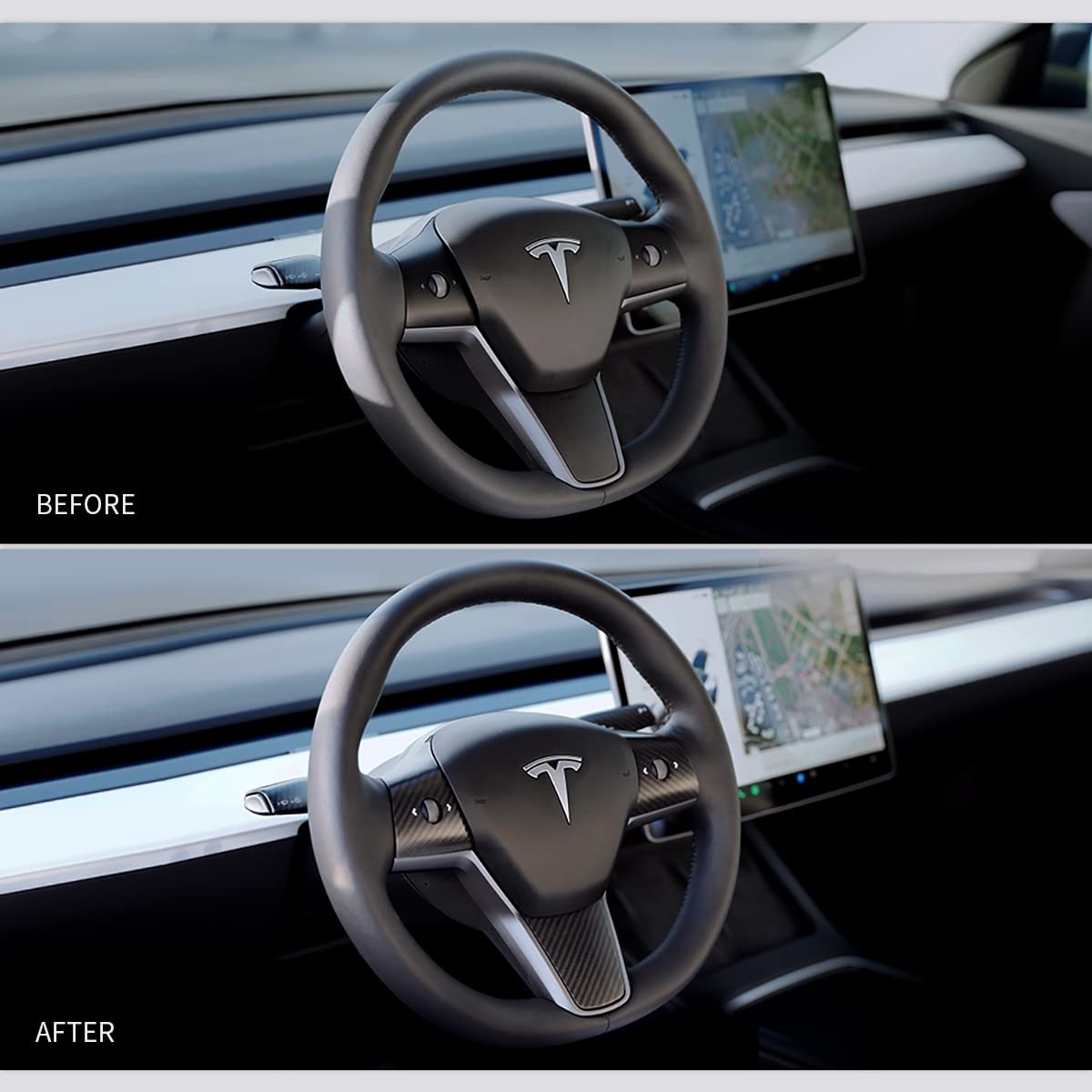 EVAAM® Matte Real Carbon Fiber Steering Wheel Wrap Cover Kit for Tesla Model 3/Y (2017-2023) - EVAAM