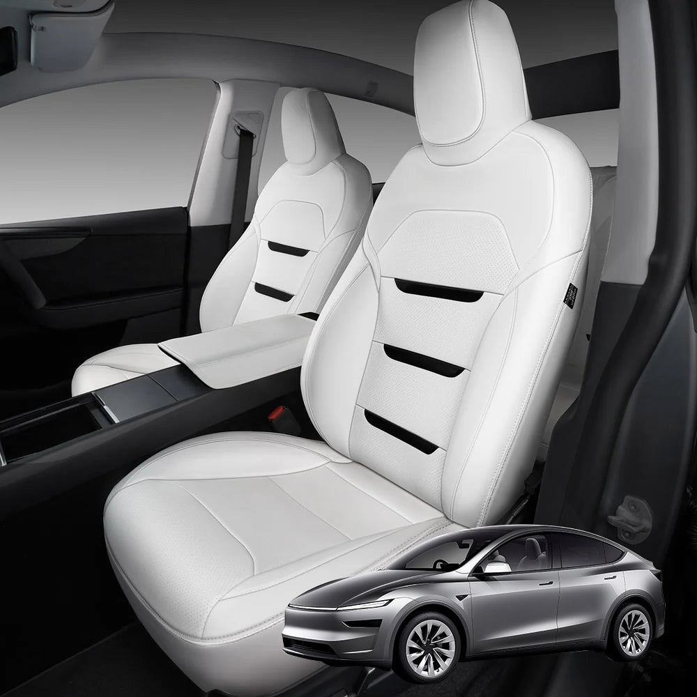 EVAAM® Nappa Leather Full Seat Cover for New Tesla Model Y Juniper 2025+ (3-Lined Insignia With Launch Series Embroidery Logo) - EVAAM