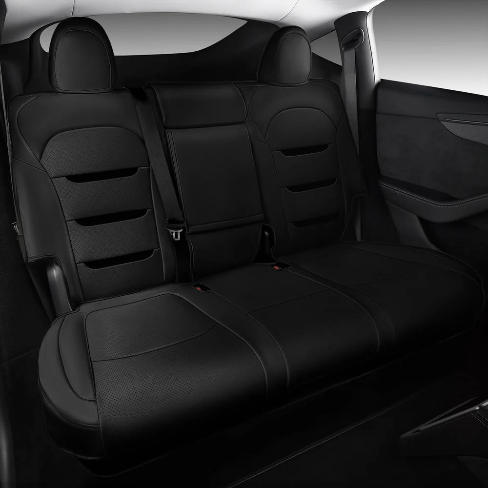 EVAAM® Nappa Leather Full Seat Cover for New Tesla Model Y Juniper 2025+ (3-Lined Insignia With Launch Series Embroidery Logo) - EVAAM