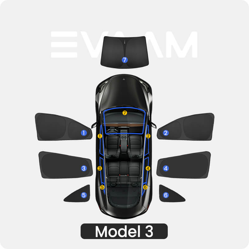 EVAAM® Privacy and Thermal Insulated Shades Curtains for Model 3 Accessories - EVAAM