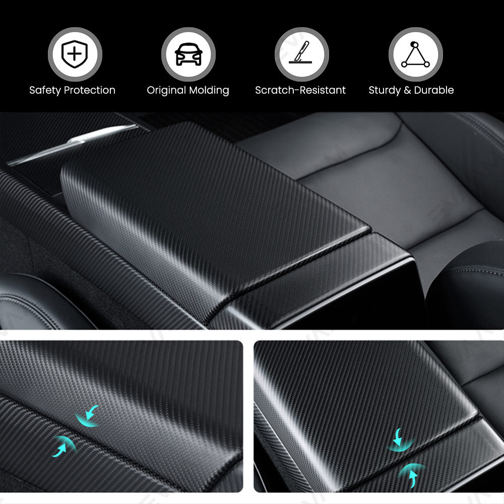 EVAAM® Real Carbon Fiber Armrest Cover for Tesla Model Y Juniper 2025+/Model 3 Highland 2024+ - EVAAM