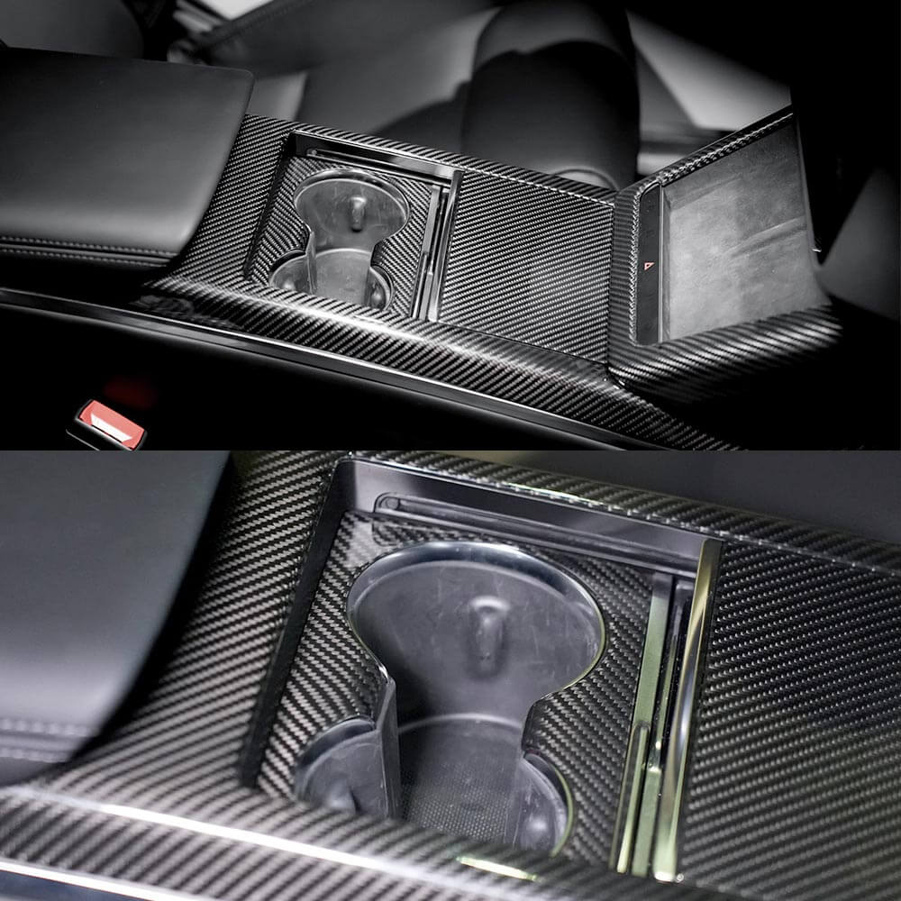 EVAAM® Real Carbon Fiber Console Cup Holder Cover For Model S/X 2021+ - EVAAM