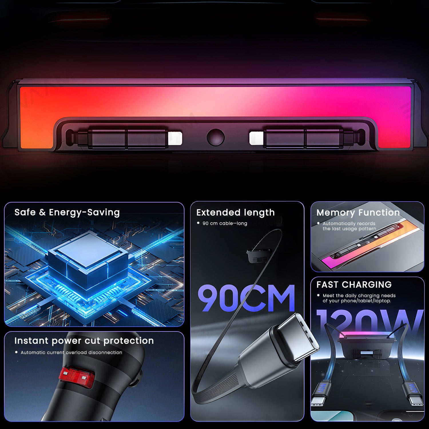 EVAAM® USB HUB Center Console Adapter Docking Station With Ambient Light for Model Y Juniper/Model 3 Highland - EVAAM