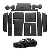 Leather Door Slot Mats Dust Mats Non-Slip Cup Holder Pad for Model 3 Highland (11PCS )