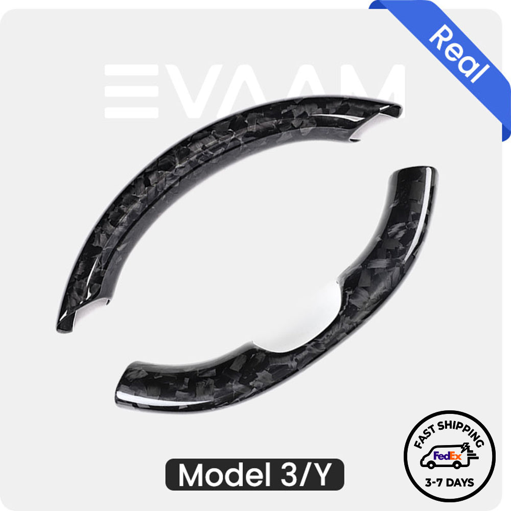 EVAAM® Forged Real Carbon Fiber Steering Wheel Caps Cover for Tesla Model 3/Y (2021-2023) - EVAAM