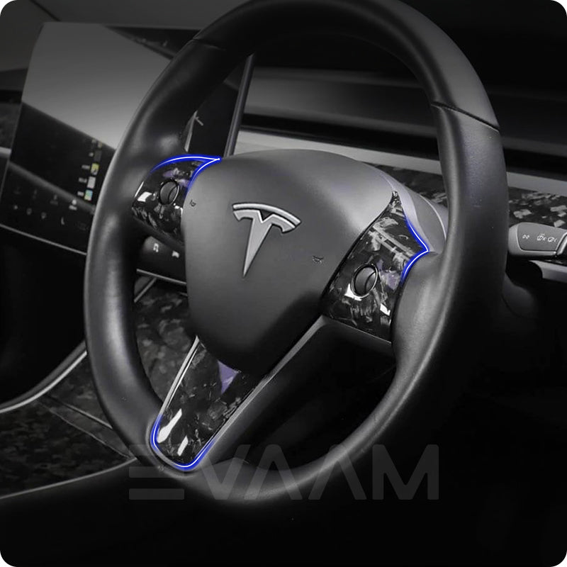 EVAAM® Forged Real Carbon Fiber Steering Wheel Wrap Cover for Tesla Model 3/Y (2017-2023) - EVAAM