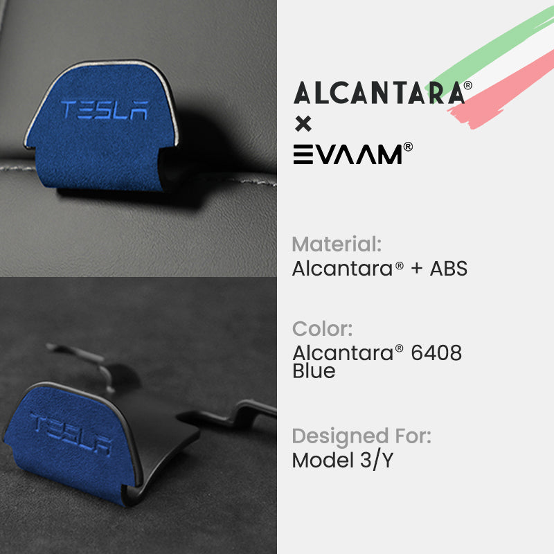 Alcantara Headrest Hanger Hooks for Tesla Model 3/Y (2017-2023)-EVAAM® - EVAAM