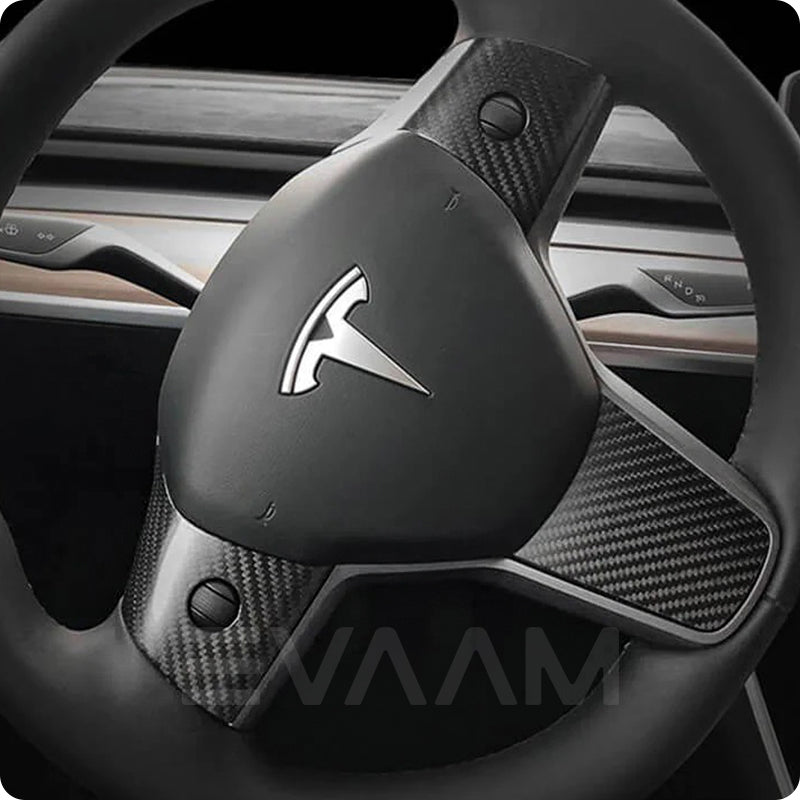 EVAAM® Matte Real Carbon Fiber Steering Wheel Wrap Cover Kit for Tesla Model 3/Y (2017-2023) - EVAAM