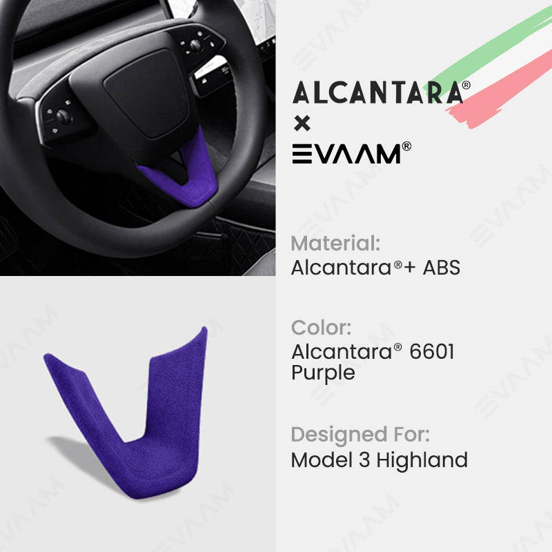 Alcantara 2024 Model 3 Highland Steering Wheel U-Shaped Cover for Tesla-EVAAM® - EVAAM