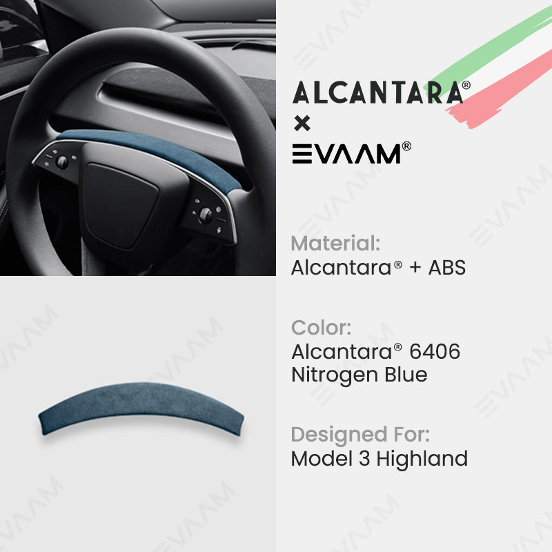 Alcantara 2024 Model 3 Highland Steering Wheel Strip Cover for Tesla-EVAAM® - EVAAM