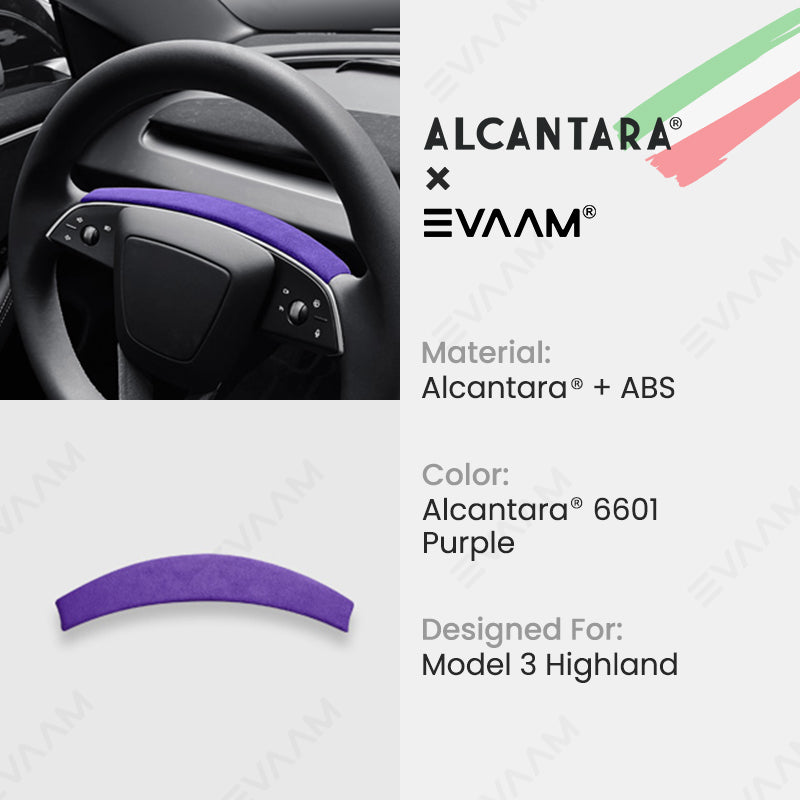 Alcantara 2024 Model 3 Highland Steering Wheel Strip Cover for Tesla-EVAAM® - EVAAM