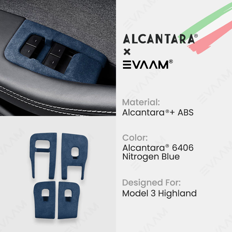 Alcantara 2024 Model 3 Highland Door & Window Switch Button Trim Cover For Tesla -EVAAM® - EVAAM
