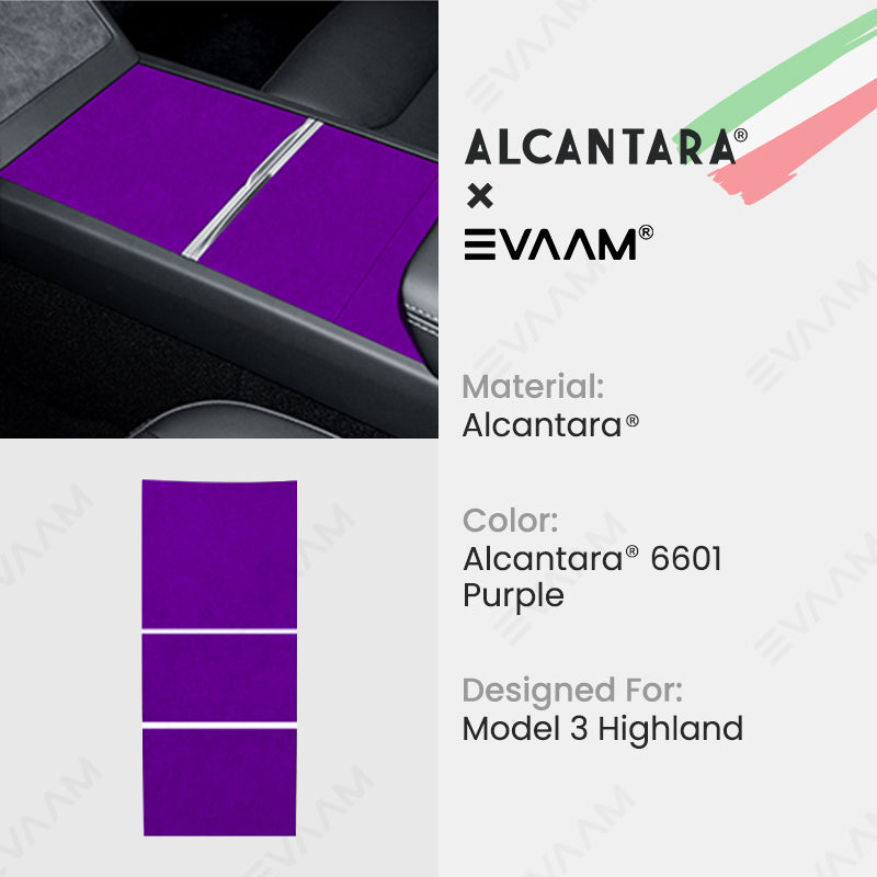 Alcantara 2024 Model 3 Highland Center Console Wraps Sticker Kit for Tesla -EVAAM® - EVAAM