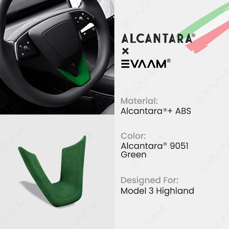 Alcantara 2024 Model 3 Highland Steering Wheel U-Shaped Cover for Tesla-EVAAM® - EVAAM