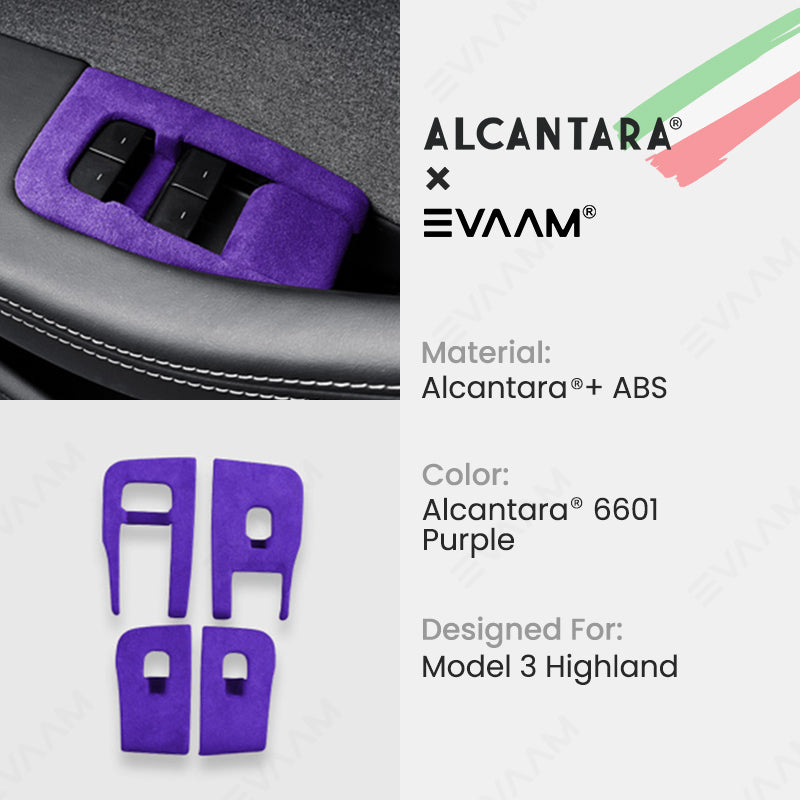 Alcantara 2024 Model 3 Highland Door & Window Switch Button Trim Cover For Tesla -EVAAM® - EVAAM