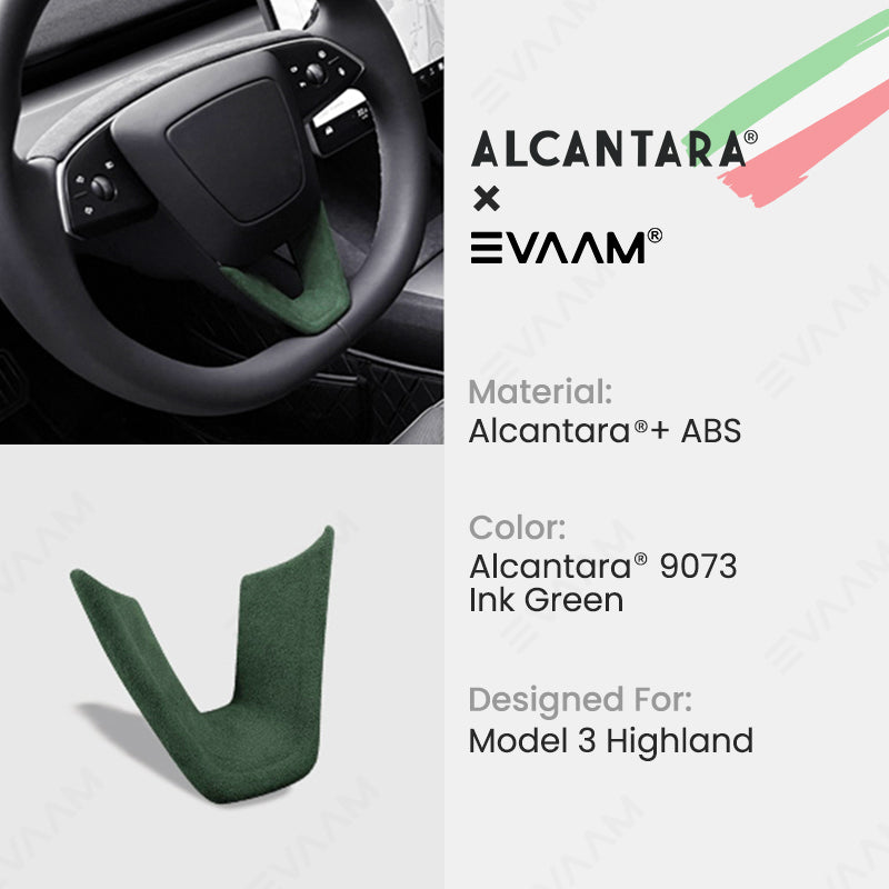 Alcantara 2024 Model 3 Highland Steering Wheel U-Shaped Cover for Tesla-EVAAM® - EVAAM