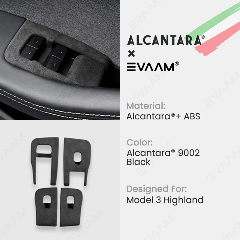 Alcantara 2024 Model 3 Highland Door & Window Switch Button Trim Cover For Tesla -EVAAM® - EVAAM