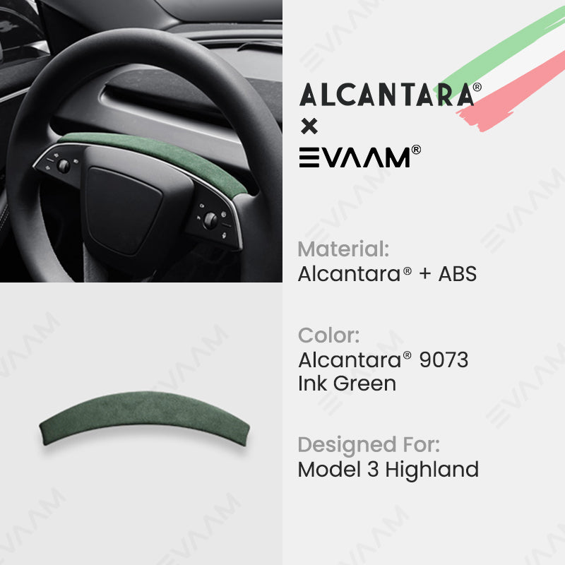 Alcantara 2024 Model 3 Highland Steering Wheel Strip Cover for Tesla-EVAAM® - EVAAM