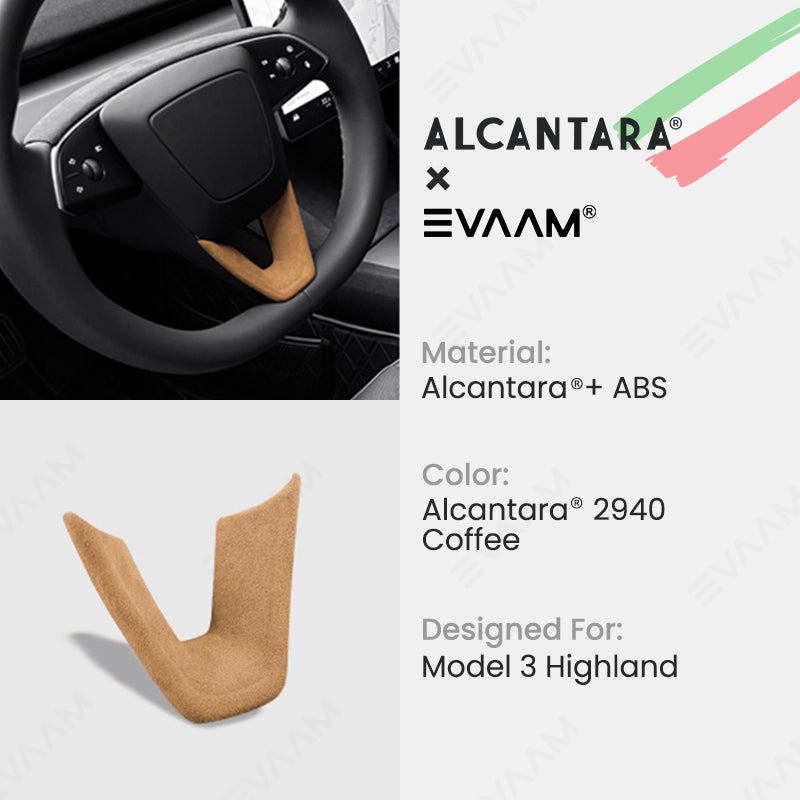 Alcantara 2024 Model 3 Highland Steering Wheel U-Shaped Cover for Tesla-EVAAM® - EVAAM
