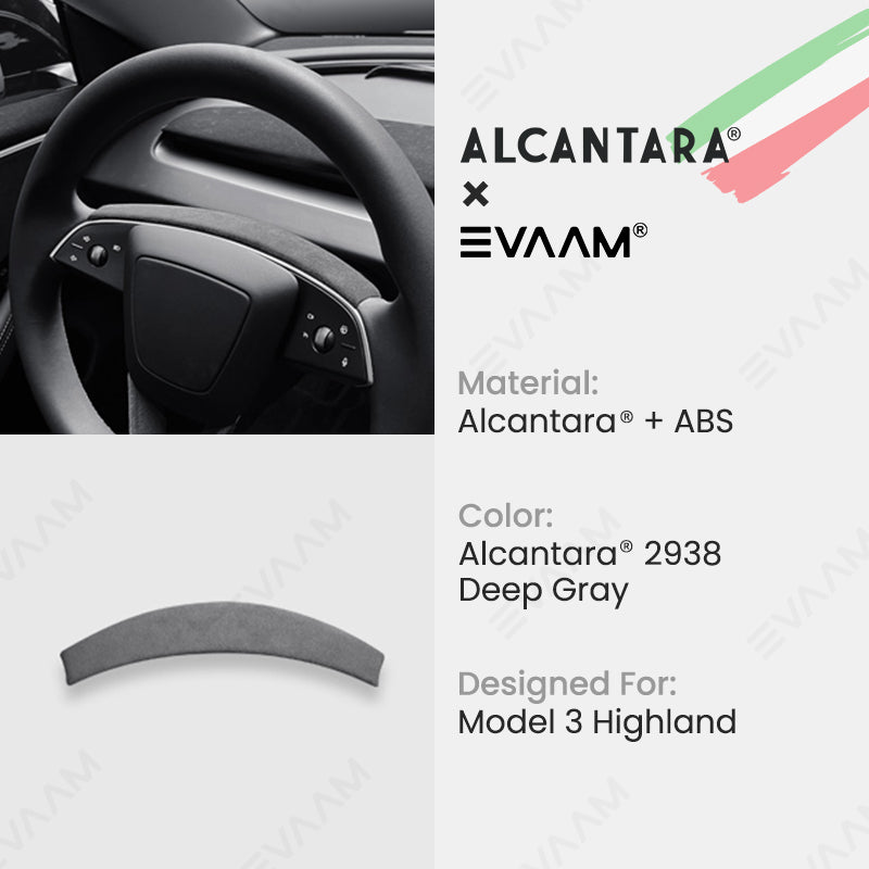 Alcantara 2024 Model 3 Highland Steering Wheel Strip Cover for Tesla-EVAAM® - EVAAM