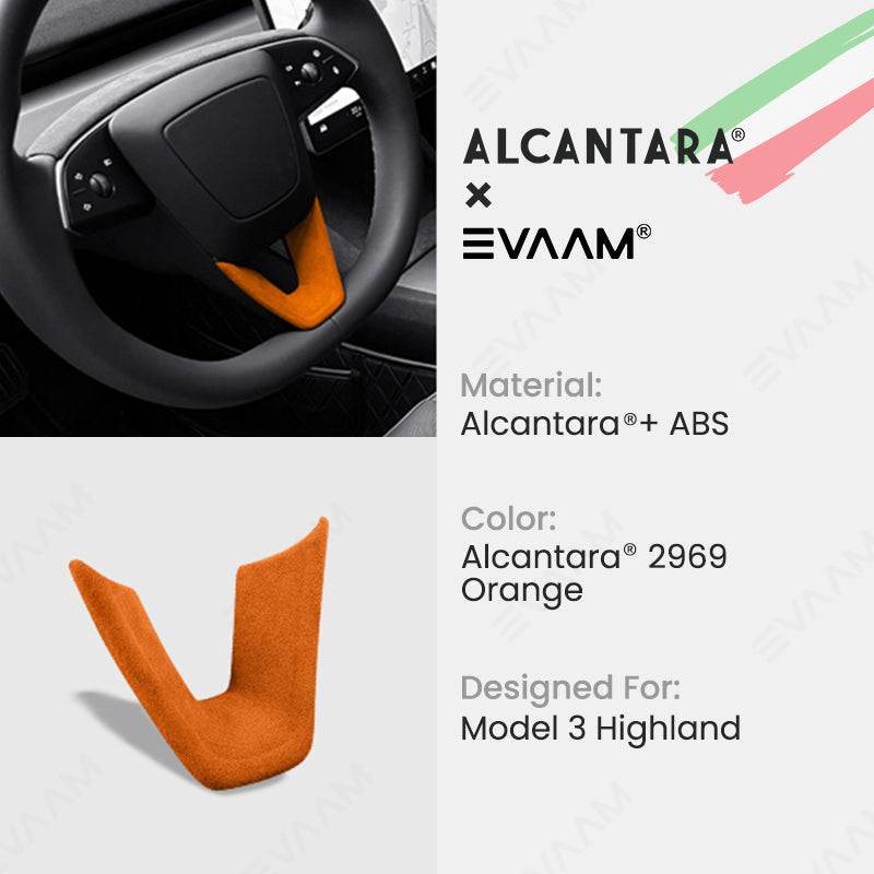 Alcantara 2024 Model 3 Highland Steering Wheel U-Shaped Cover for Tesla-EVAAM® - EVAAM