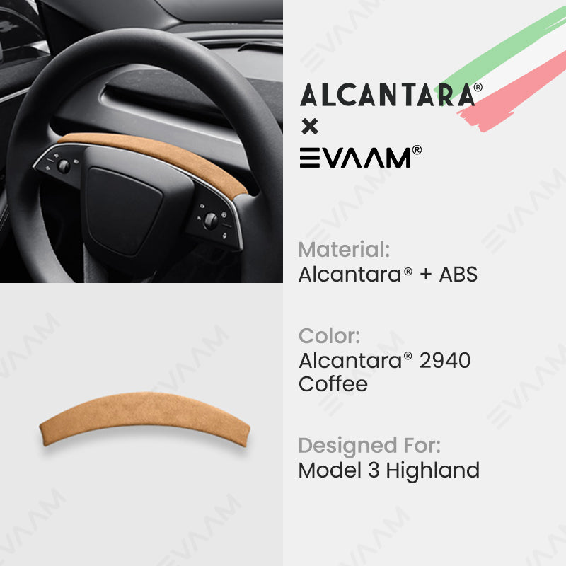 Alcantara 2024 Model 3 Highland Steering Wheel Strip Cover for Tesla-EVAAM® - EVAAM