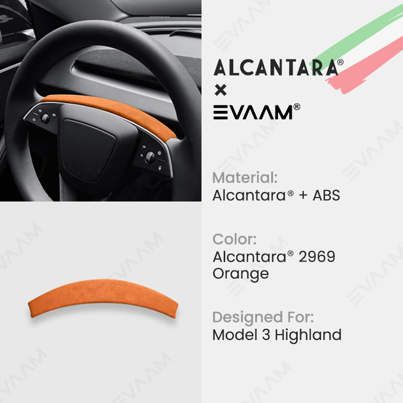 Alcantara 2024 Model 3 Highland Steering Wheel Strip Cover for Tesla-EVAAM® - EVAAM