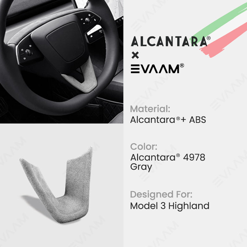 Alcantara 2024 Model 3 Highland Steering Wheel U-Shaped Cover for Tesla-EVAAM® - EVAAM
