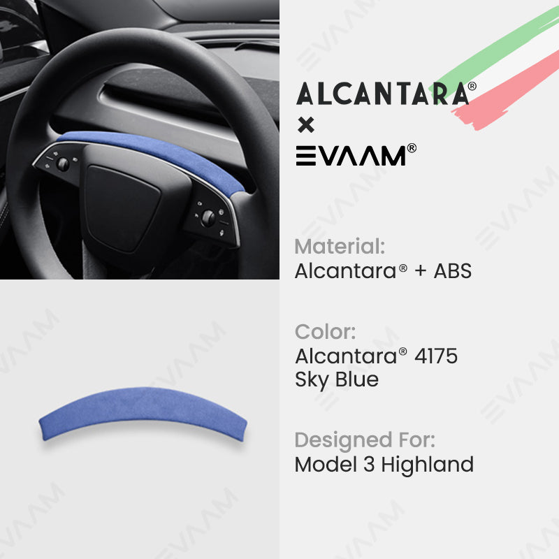 Alcantara 2024 Model 3 Highland Steering Wheel Strip Cover for Tesla-EVAAM® - EVAAM