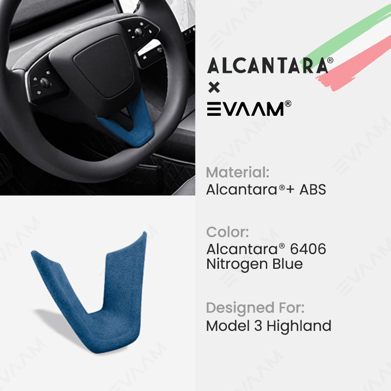 Alcantara 2024 Model 3 Highland Steering Wheel U-Shaped Cover for Tesla-EVAAM® - EVAAM