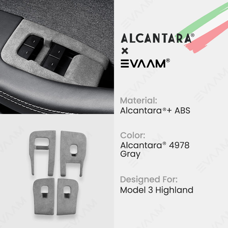 Alcantara 2024 Model 3 Highland Door & Window Switch Button Trim Cover For Tesla -EVAAM® - EVAAM