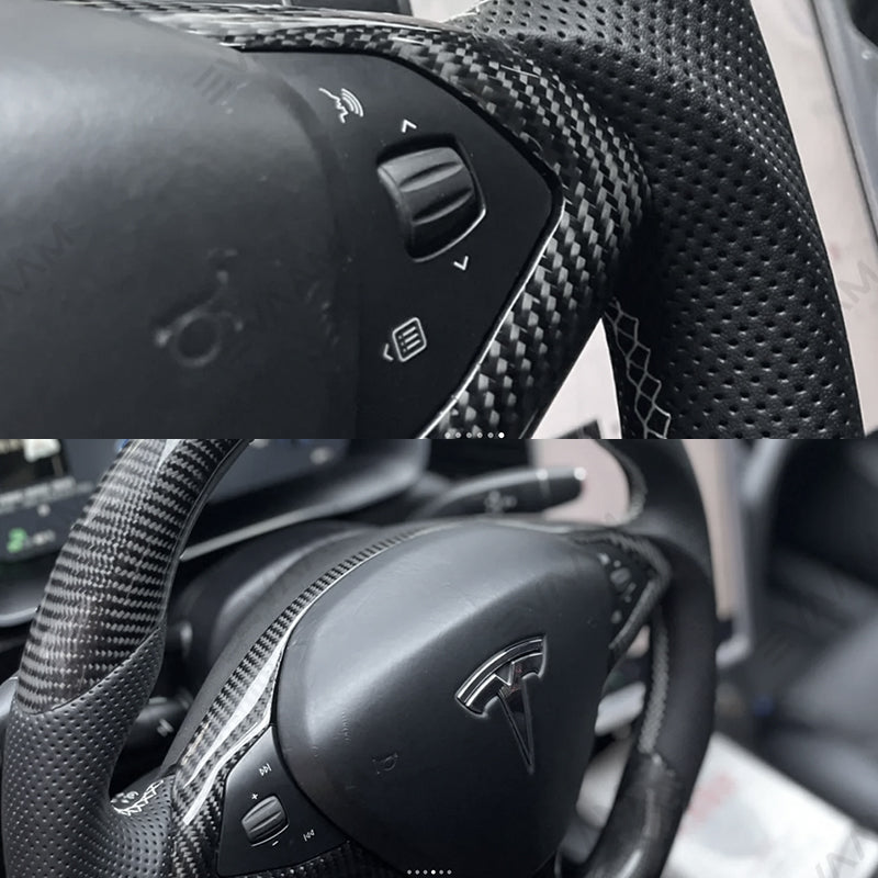 EVAAM® Gloss Real Carbon Fiber Tesla Steering Wheel Wrap for Model S/X - EVAAM