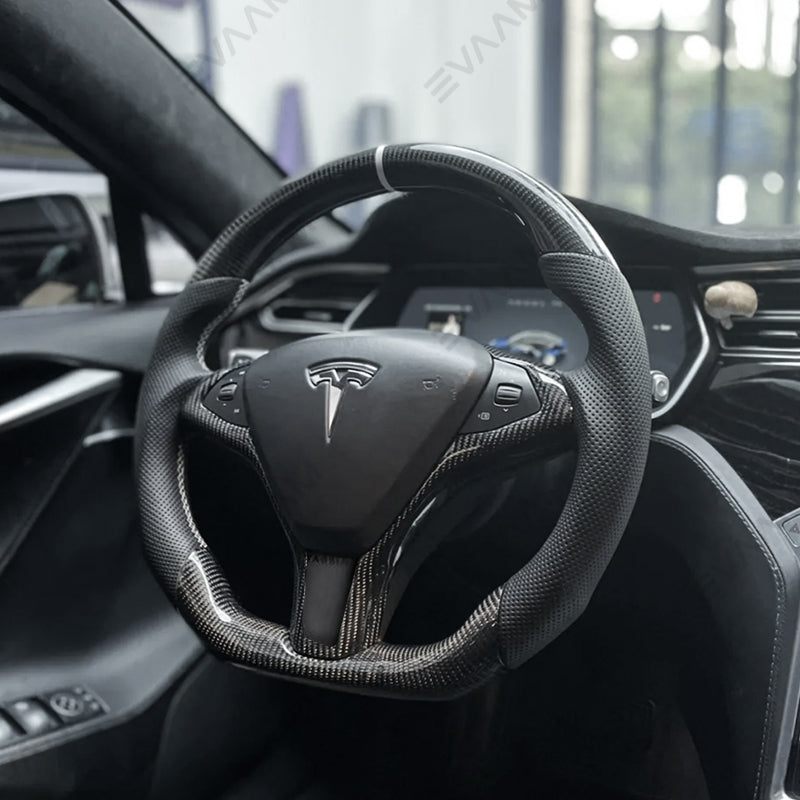 EVAAM® Gloss Real Carbon Fiber Tesla Steering Wheel Wrap for Model S/X - EVAAM