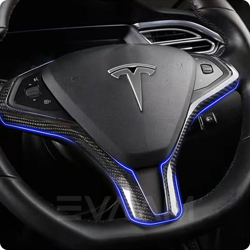 EVAAM® Gloss Real Carbon Fiber Tesla Steering Wheel Wrap for Model S/X - EVAAM