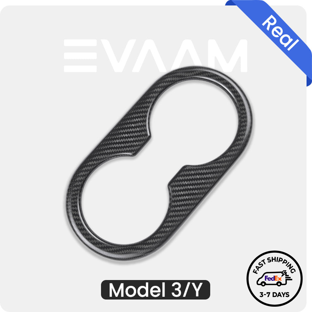 EVAAM® Matte Real Carbon Fiber Back Seat Cup Holder Cover Trim for Tesla Model 3/Y (2017-2023) - EVAAM