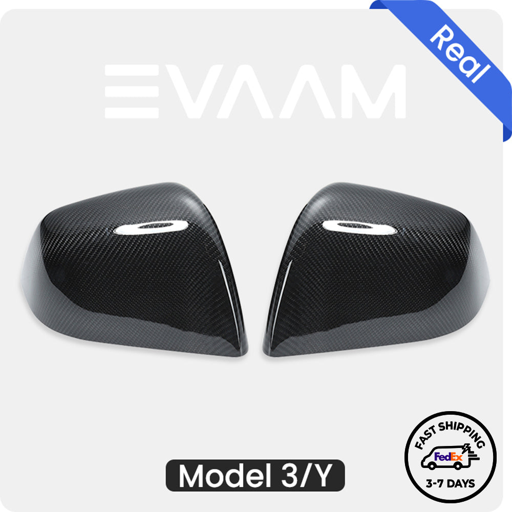 EVAAM® Gloss Real Carbon Fiber Side Mirror Cover for Tesla Model 3/Y (2020-2023)