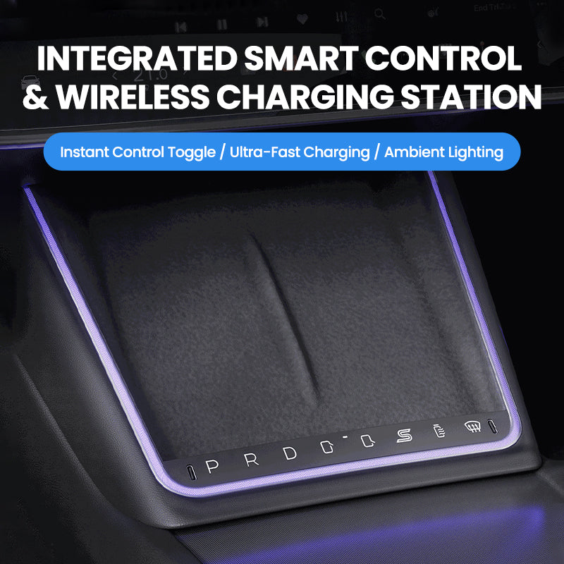 Smart Touch Center Console Wireless Charging Dock with Ambient Light Sync for Tesla Model Y Juniper / Model 3 Highland