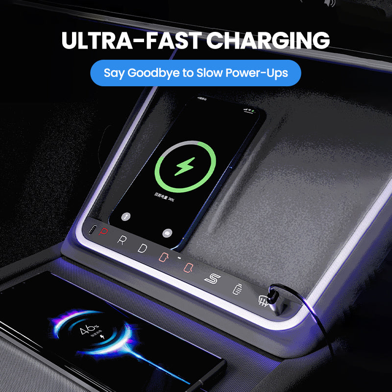 Smart Touch Center Console Wireless Charging Dock with Ambient Light Sync for Tesla Model Y Juniper / Model 3 Highland