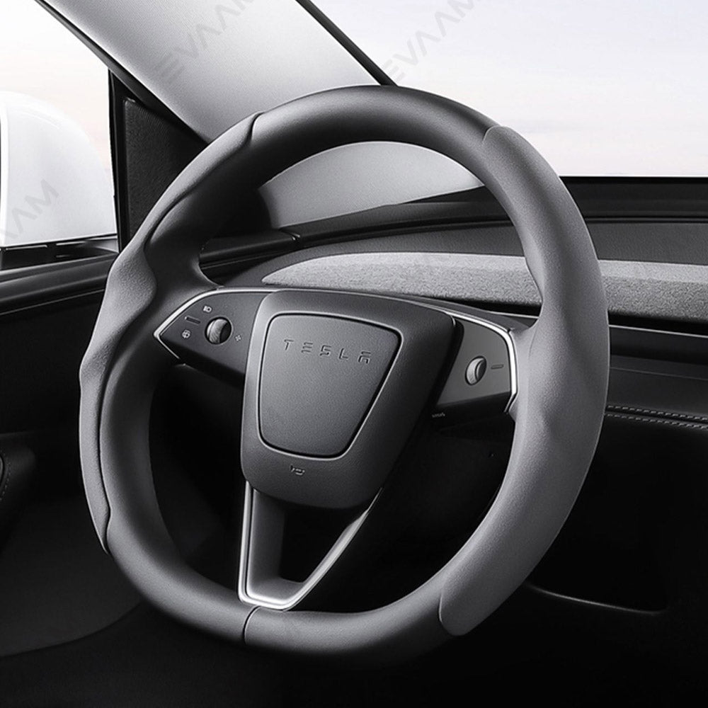 EVAAM® Anti-Slip Suede Steering Wheel Cover for Tesla Model Y/3 Juniper 2025+ - EVAAM